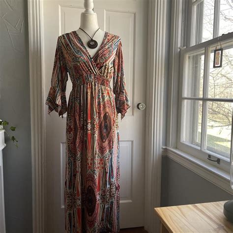 Vintange Boho Hippie Dress Multi Colored Maxi Depop