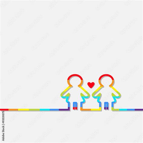 Gay Marriage Pride Symbol Two Rainbow Contour Women Sign With Red Heart