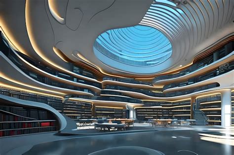 Premium Photo | A futuristic modern library concept