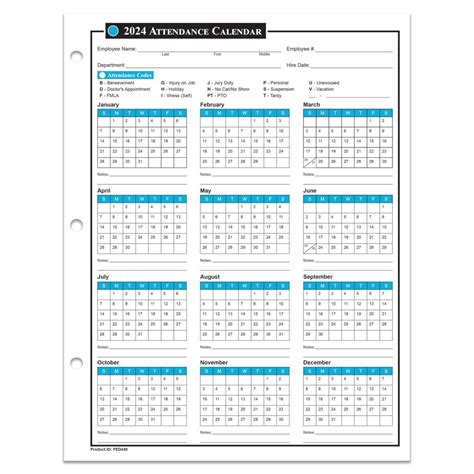 2024 Employee Attendance Calendar Printable Free Word - Rodie Chrysler