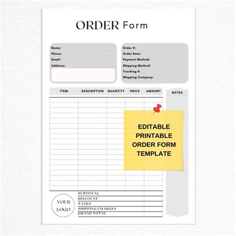 Order Form Template Business Order Form Template Printable Order Form Template Editable Small