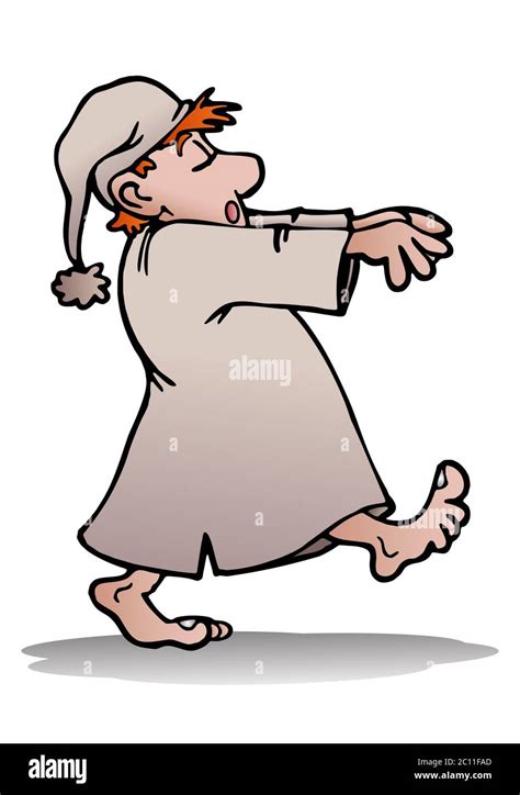 Illustration Of A Man Wear Pajamas Sleep Walker On Isolated White