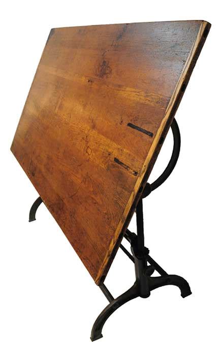 Wooden Drafting Table, with Adjustable Metal Base - Wooden Nickel Antiques