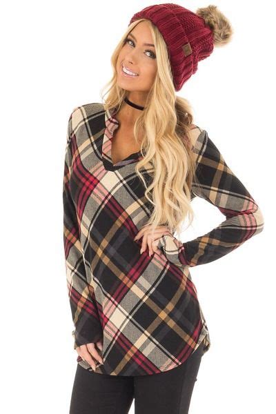 Multi Plaid Long Sleeve Collared Top Womens Boutique Tops Tops