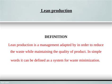 Lean Production Definition Principles And Techniques