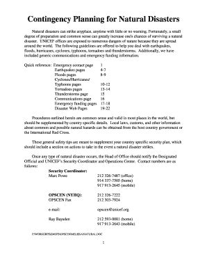 Fillable Online Reliefweb Contingency Planning For Natural Disasters