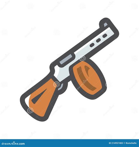 Automatic Firearms Pistol Rifle Machine Gun In A Linear Style Vector Illustration