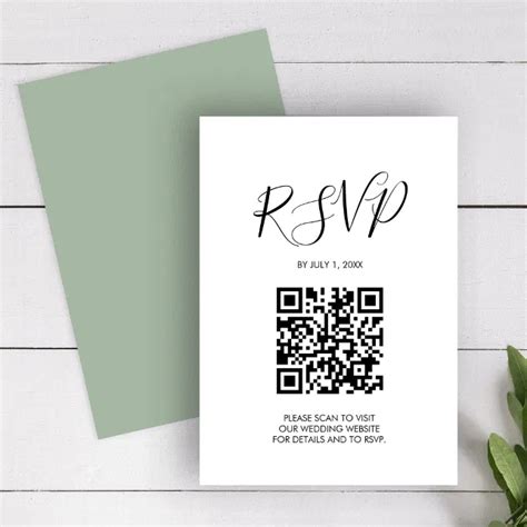 QR Code Wedding RSVP Sage Green Enclosure Card Zazzle