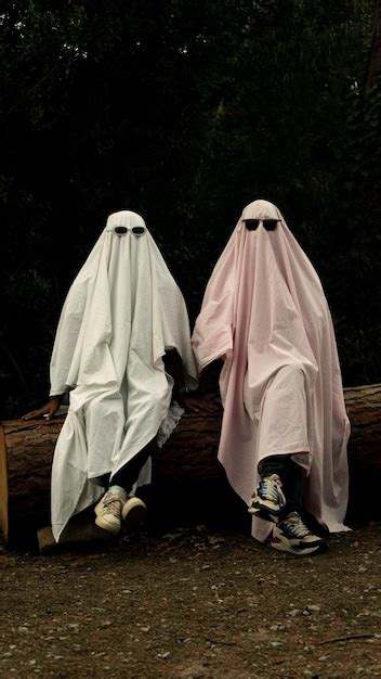 Premium Photo Two People In A Ghost Costume With Sunglasses Trend