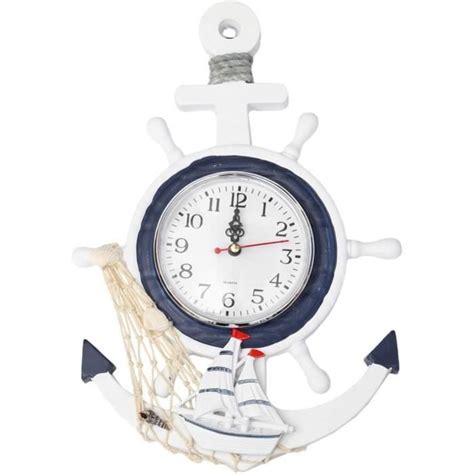 Ancre En Bois Horloge Murale Bateau Roue Pendule Horloge Nautique Mur