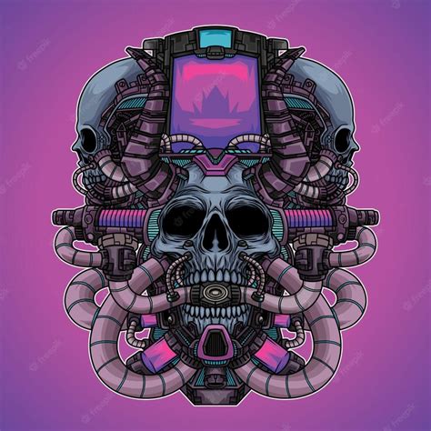 Premium Vector Cyborg Skull Illustration