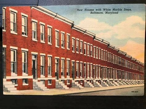 Vintage Postcard 1948 Row Houses White Marble Steps Baltimore Maryland