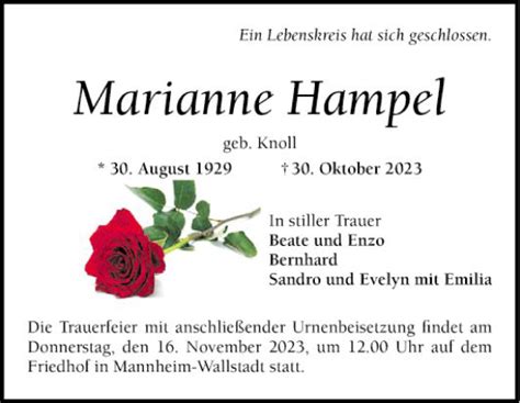 Traueranzeigen Von Marianne Hampel Trauerportal Ihrer Tageszeitung