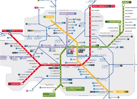 Mappa metro di Milano, linee rossa, lilla, verde e gialla, guida percorsi ATM di Milano