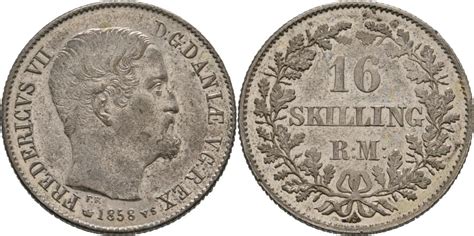 Dänemark 16 Skilling 1858 Frederik VII 1848 1863 kl Kratzer sonst