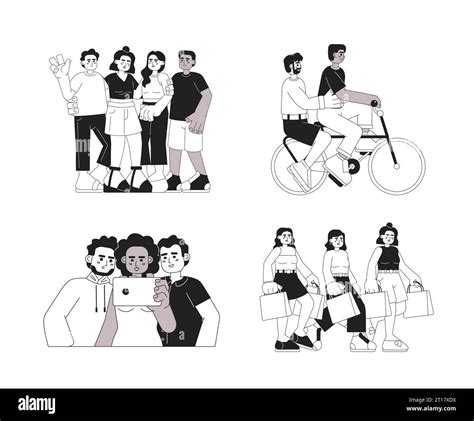 Friends Activities Monochromatic Flat Vector Characters Set Stock Vector Image And Art Alamy