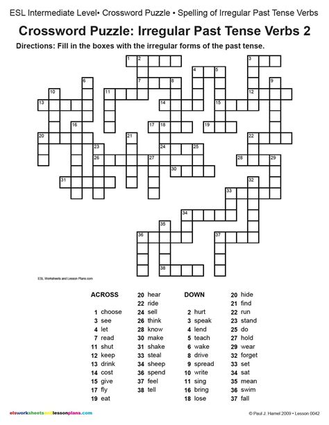 Esl Crossword Puzzle Irregular Past Tense Verbs 2 Other Files