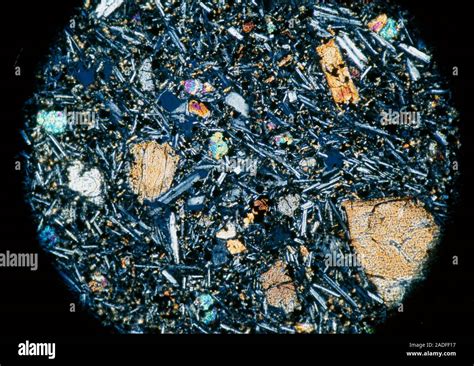 Polarised Light Micrograph Of A Thin Section Of Basalt A Fine Grained