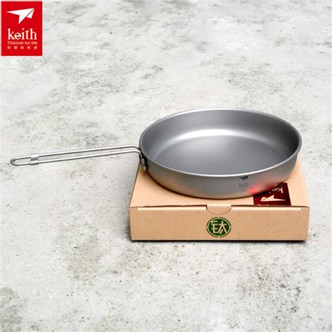 Keith Folding Handle Titanium Pan Camping Cookware Titanium Frying Pan