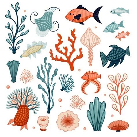 Premium Ai Image A Set Of Sea Life Illustrations Generative Ai