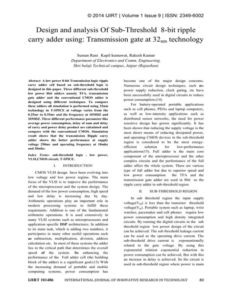 Design And Analysis Of Sub Threshold