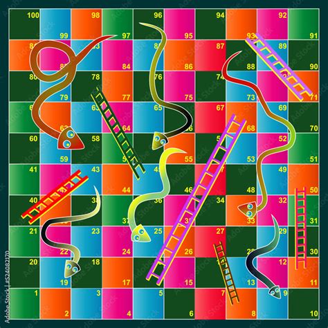 Snakes And Ladders Board Game Cartoon Illustration Frame Of Board Game