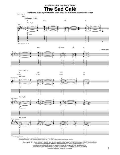 The Sad Cafe Sheet Music Eagles Guitar Tab