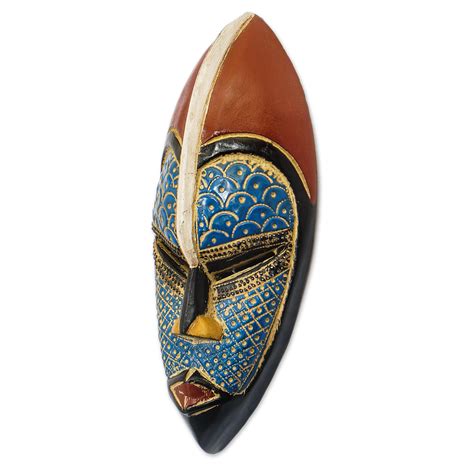 UNICEF Market Artisan Crafted Blue African Mask In Wood And Aluminum