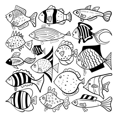 Hand Drawn Fish Vector Doodle Set Fish Illustration Premium Vector