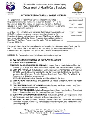 Fillable Online Dhcs Ca Mailing List Addition Or Deletion Request DHCS