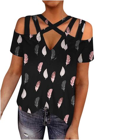 Yydgh Off Shoulder Tops For Women Sexy Short Sleeve Strappy Cold Shoulder T Shirt Summer Casual