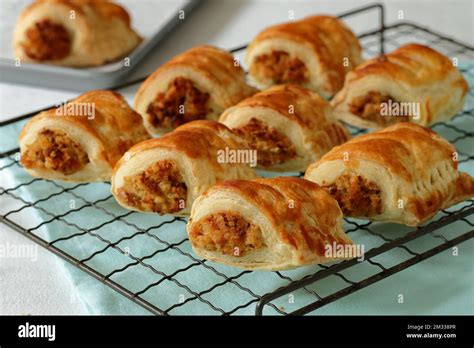 Freshly Baked Homemade Vegetarian Sausage Rolls Made With Cheese Leeks