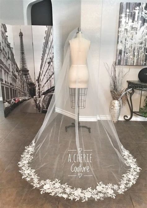 Rose Floral Lace Edge Veil Chapel Length Veil Bottom Lace Edge Only