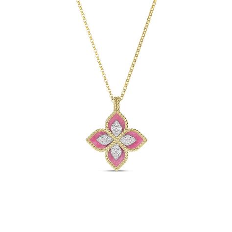 K Yellow White Gold Venetian Princess Diamond Rhodonite Flower