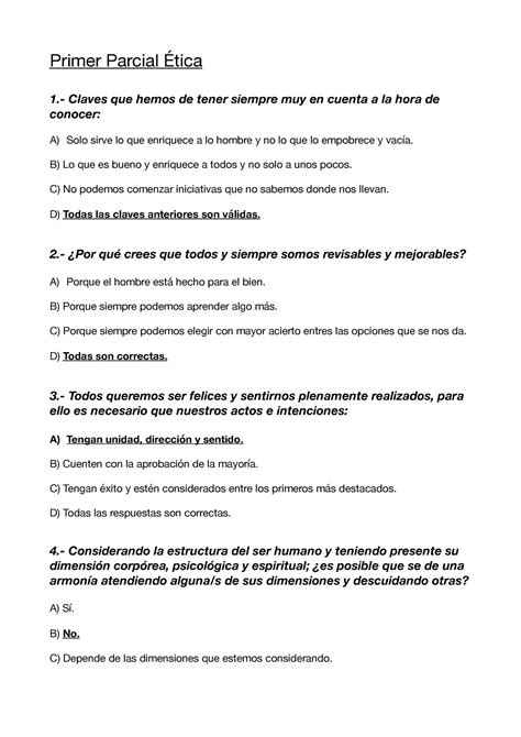 Exámen Ética Examen Primer Parcial Ética 1 Claves Que Hemos De