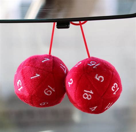 Plush 20 Sided Dice Danglers Red Fuzzy D20 Car Dice Dark Elf Dice