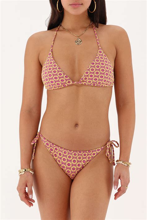 Paarse Jacquard Triangle Bikini Set Met Zonnetjes My Jewellery