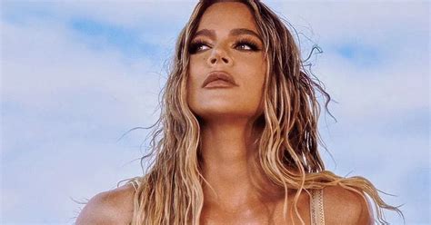 Khloe Kardashian Sets Pulses Racing Flashing Toned Abs In Metallic Gold Bikini Daily Star