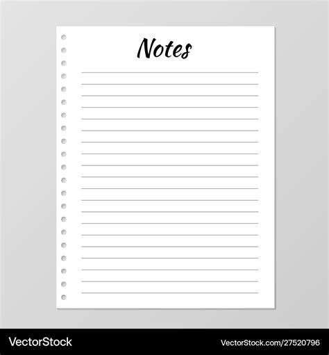 Notes list template daily planner page lined Vector Image