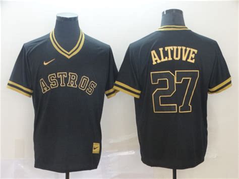 Astros 27 Jose Altuve Black Gold Nike Cooperstown Collection Legend V