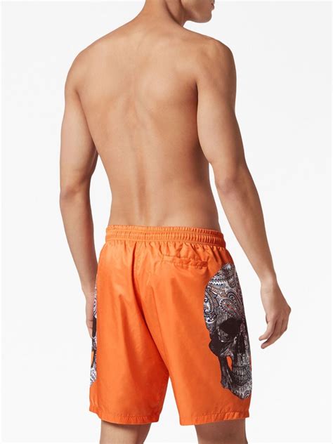 Philipp Plein Skull Print Swim Shorts Orange Farfetch