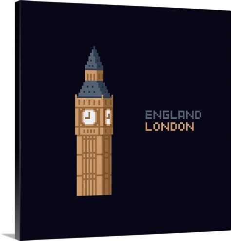 Pixel Art Of Big Ben Tower London England Wall Art Canvas Prints