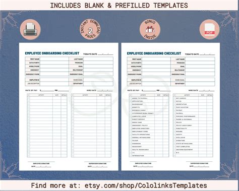 Set Of 2 Printable New Hire Checklist Employee Onboarding Checklist