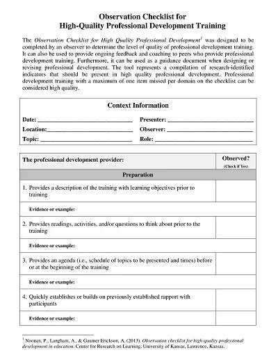 50 Free Sample Observation Checklist Templates Pdf Doc Excelshe