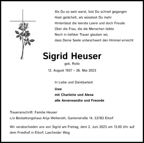 Traueranzeigen Von Sigrid Heuser Wirtrauern