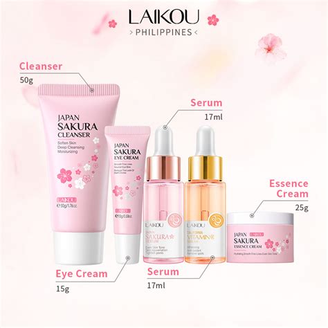 LAIKOU 5pcs Skincare Set Vitamin C Sakura Serum Cream Cleanser