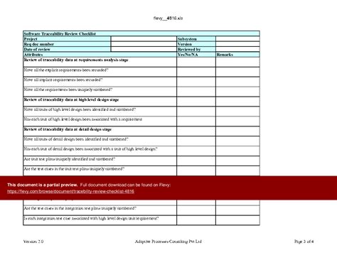 Tracebility Review Checklist Excel Workbook Xls Flevy