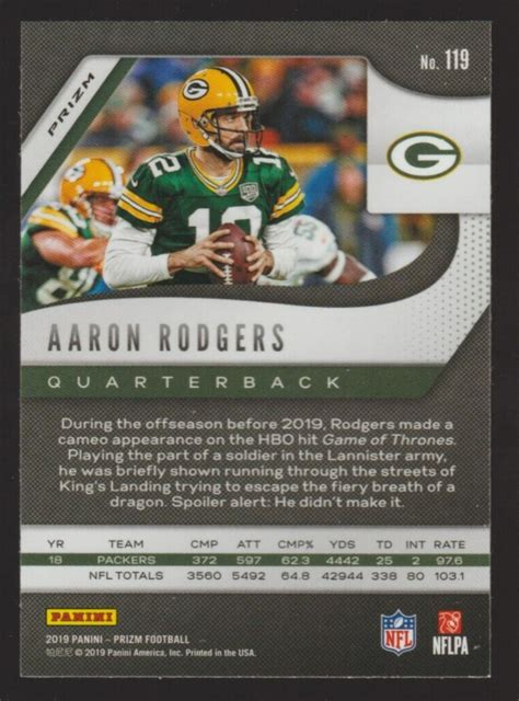 Aaron Rodgers Panini Prizm Green Prizms Card Green Bay