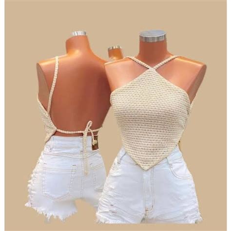 Blusa De Crochê Frente Única - Blusa Cropped Frente Única Crochê|Crochet|Top Liso| Tendência 2024 ...