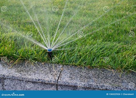 Installation Modern Garden Irrigation System Watering Lawn. Stock Photo ...